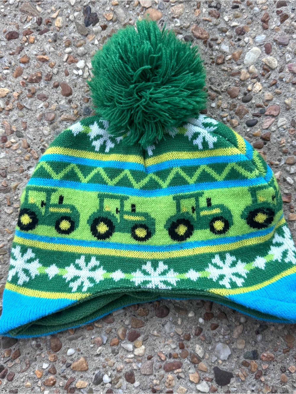 John Deere Toddler Boy’s Tractor Snowflake Green Blue Winter Hat One Size